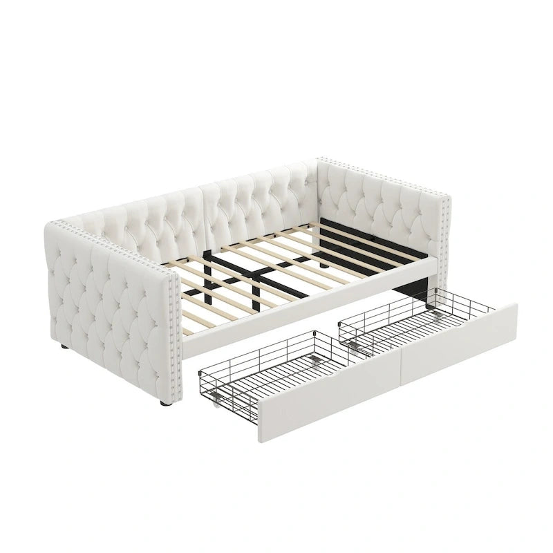 Twin Size Daybed with Drawers Upholstered Tufted Sofa Bed