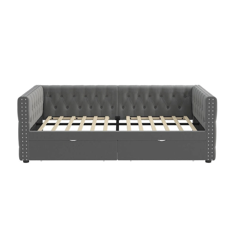 Twin Size Upholstered Tufted Daybed with Drawers,Button and Copper Nail