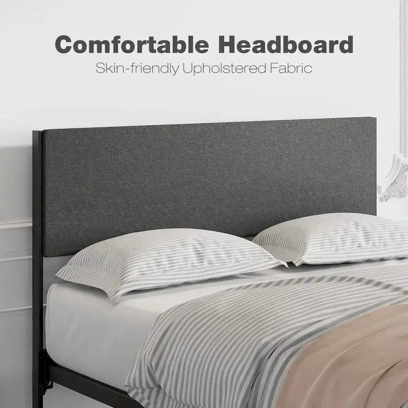Bed Frame With 2 Storage Drawers And Upholstered Headboard