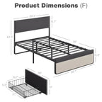 Bed Frame With 2 Storage Drawers And Upholstered Headboard