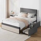 Bed Frame With 2 Storage Drawers And Upholstered Headboard