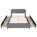 Velvet Fabric Upholstered Platform Bed with Stud Trim Headboard and Footboard and 4 Drawers No Box Spring Needed