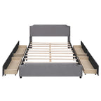 Velvet Fabric Upholstered Platform Bed with Stud Trim Headboard and Footboard and 4 Drawers No Box Spring Needed