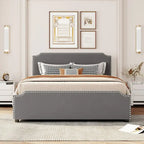 Velvet Fabric Upholstered Platform Bed with Stud Trim Headboard and Footboard and 4 Drawers No Box Spring Needed