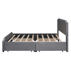Velvet Fabric Upholstered Platform Bed with Stud Trim Headboard and Footboard and 4 Drawers No Box Spring Needed