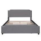 Velvet Fabric Upholstered Platform Bed with Stud Trim Headboard and Footboard and 4 Drawers No Box Spring Needed