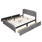 Velvet Fabric Upholstered Platform Bed with Stud Trim Headboard and Footboard and 4 Drawers No Box Spring Needed