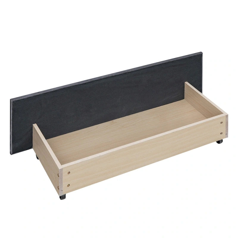 Velvet Fabric Upholstered Platform Bed with Stud Trim Headboard and Footboard and 4 Drawers No Box Spring Needed