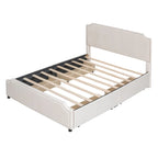 Velvet Fabric Upholstered Platform Bed with Stud Trim Headboard and Footboard and 4 Drawers No Box Spring Needed