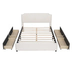 Velvet Fabric Upholstered Platform Bed with Stud Trim Headboard and Footboard and 4 Drawers No Box Spring Needed