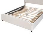 Velvet Fabric Upholstered Platform Bed with Stud Trim Headboard and Footboard and 4 Drawers No Box Spring Needed