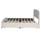 Velvet Fabric Upholstered Platform Bed with Stud Trim Headboard and Footboard and 4 Drawers No Box Spring Needed