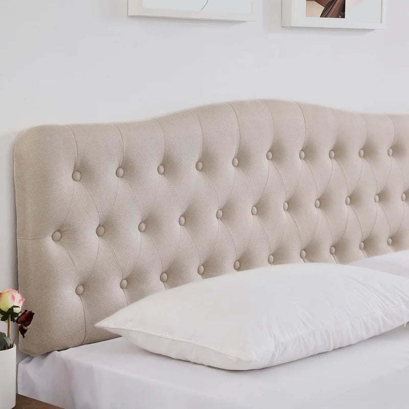 Upholstered King Headboard,Button Diamond Headboard,Adjustable Height,Solid Wood Leg,Linen Fabric Padded for King Size Bed