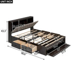 Wood Platform Bed with Storage Headboard, Shoe Rack and 4 Drawers