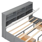 Wood Platform Bed with Storage Headboard, Shoe Rack and 4 Drawers