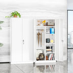 72 Tall Metal Lockable Wardrobe Armoire Storage Cabinet Locker with Hanging Rod for Garage, Gym, Home Office