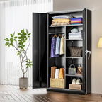 72 Tall Metal Lockable Wardrobe Armoire Storage Cabinet Locker with Hanging Rod for Garage, Gym, Home Office