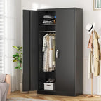 72 Tall Metal Lockable Wardrobe Armoire Storage Cabinet Locker with Hanging Rod for Garage, Gym, Home Office