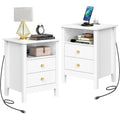 Moasis Modern LED Nightstand Set of 2 with Drawer and Storage Shelf, Bedside Table with Charging Station