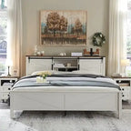 Farmhouse King Size Bed Frame with Storage Shelves & Charging Station