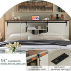 Farmhouse King Size Bed Frame with Storage Shelves & Charging Station