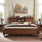 Farmhouse King Size Bed Frame with Storage Shelves & Charging Station