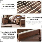 Farmhouse King Size Bed Frame with Storage Shelves & Charging Station