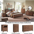 Farmhouse King Size Bed Frame with Storage Shelves & Charging Station
