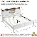 Farmhouse King Size Bed Frame with Storage Shelves & Charging Station