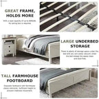 Farmhouse King Size Bed Frame with Storage Shelves & Charging Station