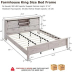Farmhouse King Size Bed Frame with Storage Shelves & Charging Station
