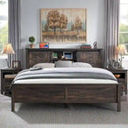 Farmhouse King Size Bed Frame with Storage Shelves & Charging Station