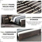 Farmhouse King Size Bed Frame with Storage Shelves & Charging Station