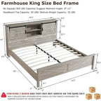 Farmhouse King Size Bed Frame with Storage Shelves & Charging Station