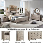 Farmhouse King Size Bed Frame with Storage Shelves & Charging Station