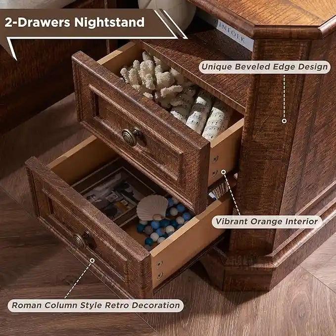 18 Farmhouse Nightstand with Charging Station, End Table,Side Table