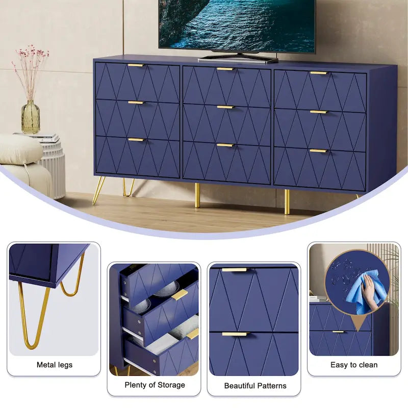 9 Drawer Dresser and Night Stand Sets for Bedroom Set of 2
