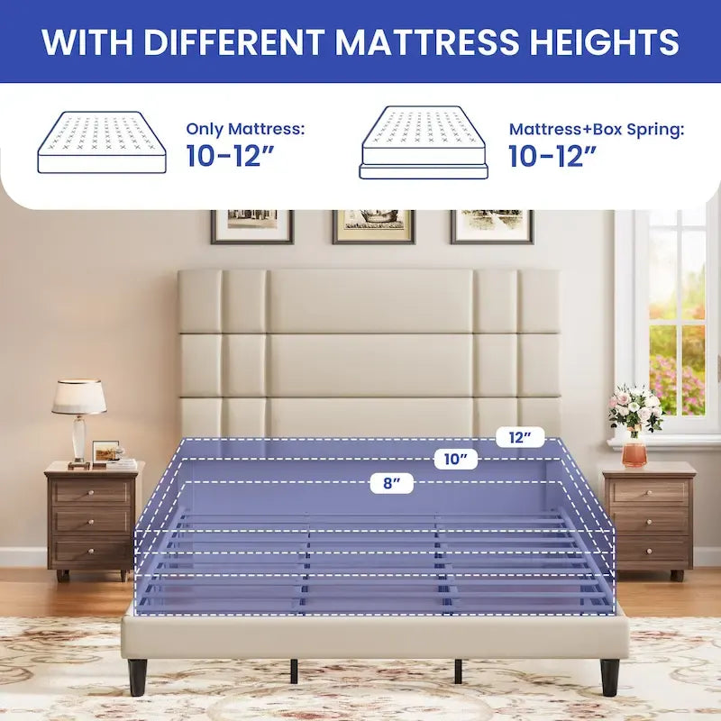 Moasis Queen/King Linen Upholstered Headboard Frame Platform Bed