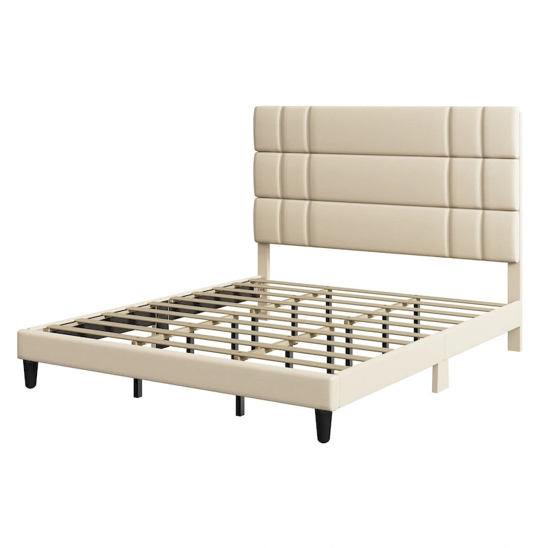 Moasis Queen/King Linen Upholstered Headboard Frame Platform Bed