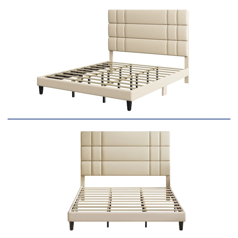 Moasis Queen/King Linen Upholstered Headboard Frame Platform Bed