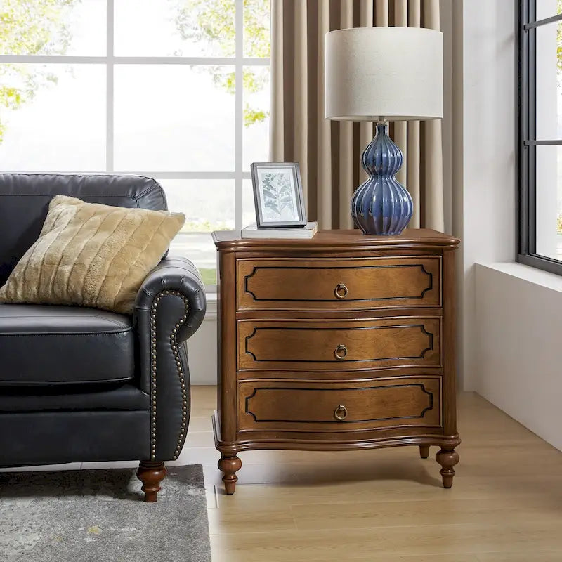 Alois Traditional 3-Drawer Nightstand with Solid Wood Spindle Legs by HULALA HOME