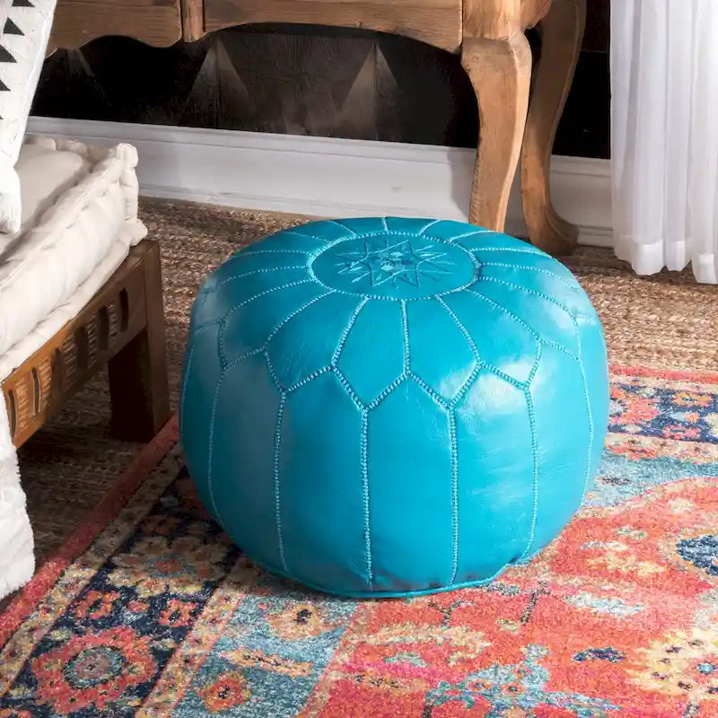 Nuloom Handmade Moroccan Leather Filled Ottoman Pouf