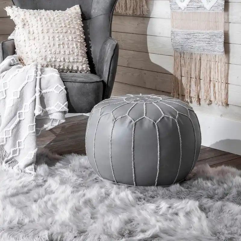 Nuloom Handmade Moroccan Leather Filled Ottoman Pouf