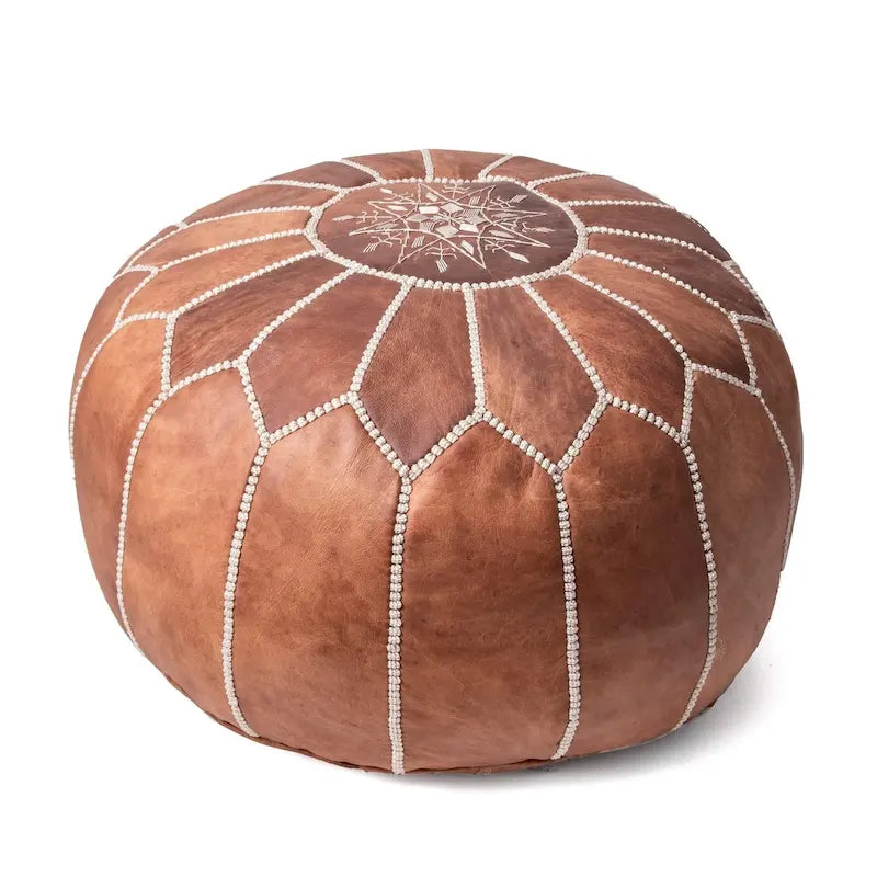 Nuloom Handmade Moroccan Leather Filled Ottoman Pouf