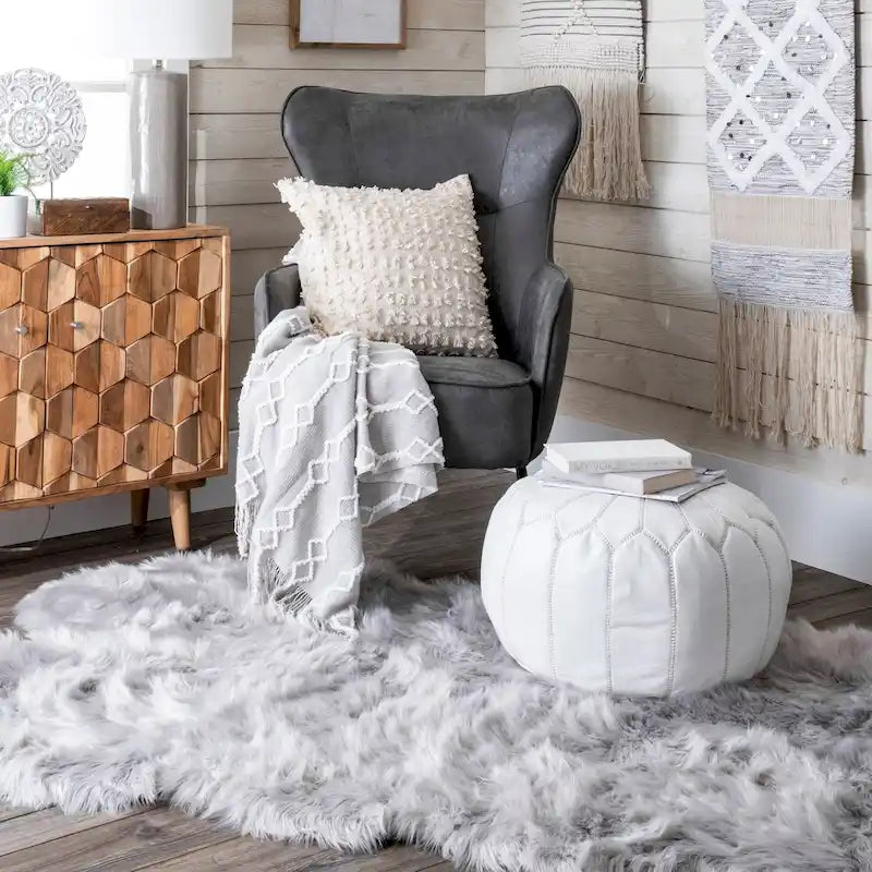 Nuloom Handmade Moroccan Leather Filled Ottoman Pouf