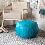 Nuloom Handmade Moroccan Leather Filled Ottoman Pouf