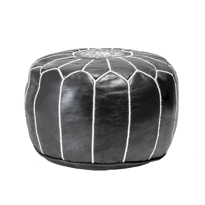 Nuloom Handmade Moroccan Leather Filled Ottoman Pouf