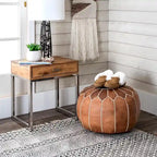 Nuloom Handmade Moroccan Leather Filled Ottoman Pouf
