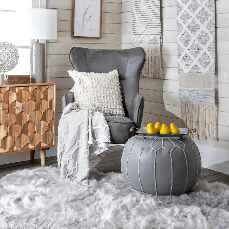 Nuloom Handmade Moroccan Leather Filled Ottoman Pouf