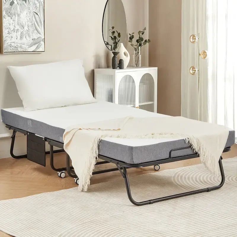 Erommy Folding Bed with Memory Foam Mattress: Portable foldable guest bed for adults with luxurious 5-inch memory foam mattress